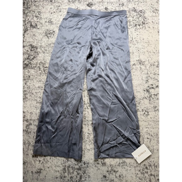 Ravella Pants - RAVELLA Blue Gray Wide Leg Pants‎ 100% Pure Mulberry Silk Women's L-P NEW